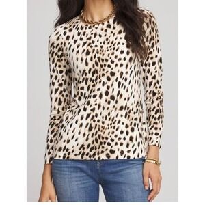 Chico's Women's Long Sleeve Touch of Cool Animal Print Layering Tee - Sz 2 (L)